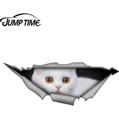 Jump Time 13cm x 4.8cm White Scottish Fold decal 3D Pet Graphic Vinyl Decal Car Window Laptop Bumper Animal Car Stickers