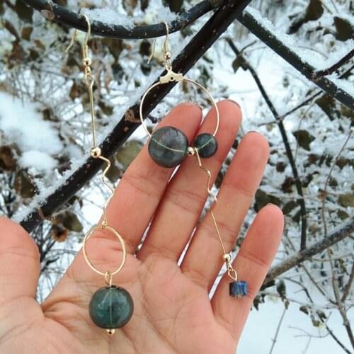 Asymmetric Original Green Bubble Dangle Long Earrings For Women 2020 Vintage Handmade Glass Ball Drop Earrings Jewelry Earrings