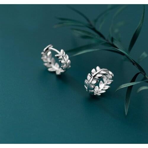MloveAcc Fashion Lucky Tree Leaf Round Hoop Earrings Classic Real 925 Sterling Silver Jewelry for Women & Female Anniversary Gi
