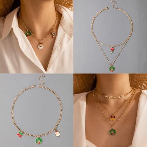 Tocona Trendy Santa Claus Rose Flowers Pendant Necklace for Women Multi-layer Snowflake Sweater Chain Christmas Jewelry