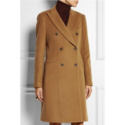 Camel Coat New Arrival Simple Commute Women Coat Elegant Brand Quality Double Breasted Overcoat Back Split Winter Woolen Outwear