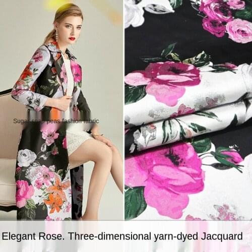 Gold silk rose three-dimensional jacquard windbreaker suit jacket apparel fabric, sewing fabric factory shop is not out of stock
