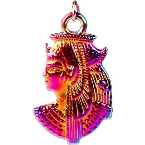 10pcs Rainbow Color Alloy vintage Pyramid Ancient Egyptian Pharaoh head Pendant charms Necklace ladies' style accessories