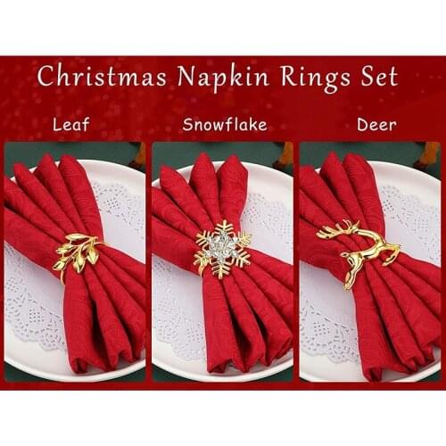 12PCS Napkin Rings, Leaf Napkin Holders Elk Napkin ​Buckle Snowflake Napkin Ring Holders Dinner Table Rings Decoration-ABUX