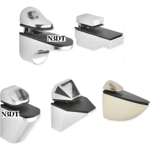 2Pcs/Lot Zinc Alloy Wooden Glass Acrylic Shelf Clamp Clip Support Holder Bracket F Fish Mouth Shape Shiny Chrome Wall-mounted