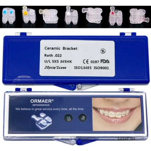 20 Pcs Dental Orthodontic Ceramic White Clear Brackets Braces Mini Roth 0.022 Slots 345 Hooks