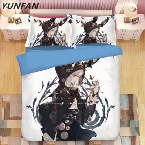 2019 New pattern Tokisaki Kurumi 3D Japanese Anime Bedding Sets duvet cover white blue Quilt cover full twin queen king 3pcs set