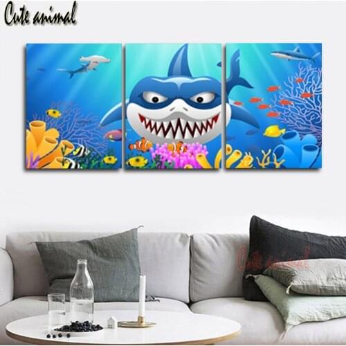3 pcs Cartoon fish underwater world Diy Diamond Painting Full Square Round 5D Diamond embroidery Cross stitch Wall Sticker