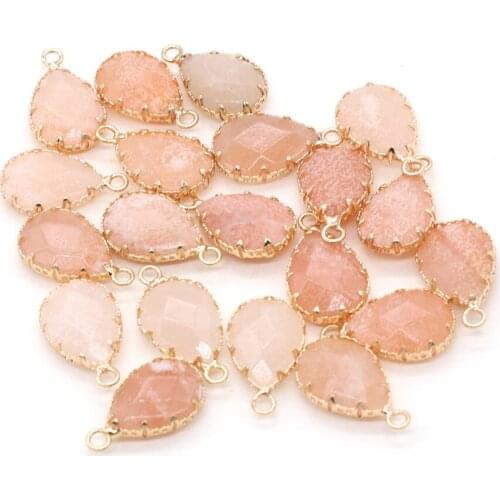 4Pcs Natural Stone Pink Aventurine Pendant Drop-Shaped Single-Hole Charm for Jewelry Making DIY Necklace Accessories 14x23mm