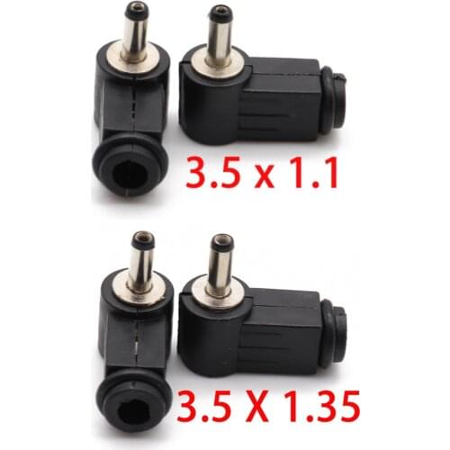 5Pcs Black 3.5mm x 1.35mm 3.5mm x 1.1mm DC Power Male Plug Jack Adapter 90 Degree Male