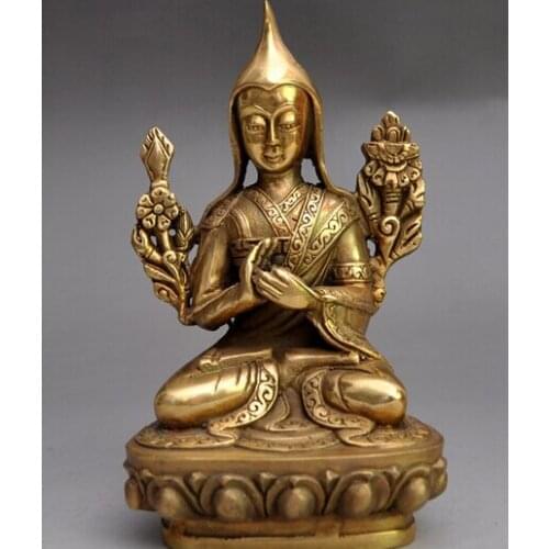 ---504+++Tibet Folk Buddhism Classic Brass Copper Tsongkhapa Master Buddha Statue