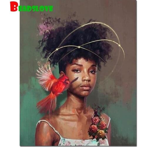 African parrot woman diamond embroidery full square round 5d diy diamond painting cross stitch rhinestone pictures