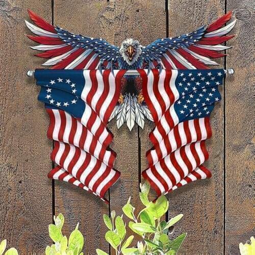 American Flag Eagle Wall Art 15 Inch Hanging Metal Wrought Iron Flag Eagle Indoor Outdoor Courtyard Art Crafts Patriotic Decor