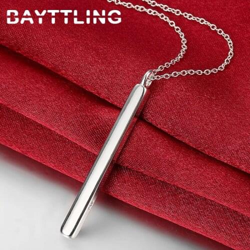 BAYTTLING 925 Sterling Silver 18 Inch Link/Snake Chain Square Pillar Pendant Necklace For Woman Fashion Wedding Jewelry Gift