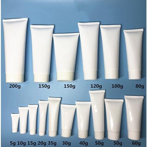 Free Shipping 5-200ml White Plastic Soft Bottle Cosmetic Hand Facial Cream Empty Squeeze Tube Shampoo Lotion Refillable Bottles