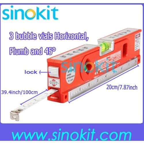 Free Shipping Laser Level Marker Measuring Tape 3 bubble vials Horizontal with LED lights LV04