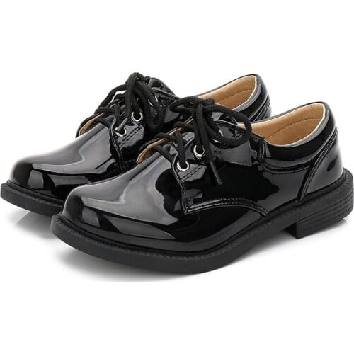 Boys Leather Shoes Black Patent Leather Single Shoes British Style New School Students Flower Girls Shoes Boys B666
