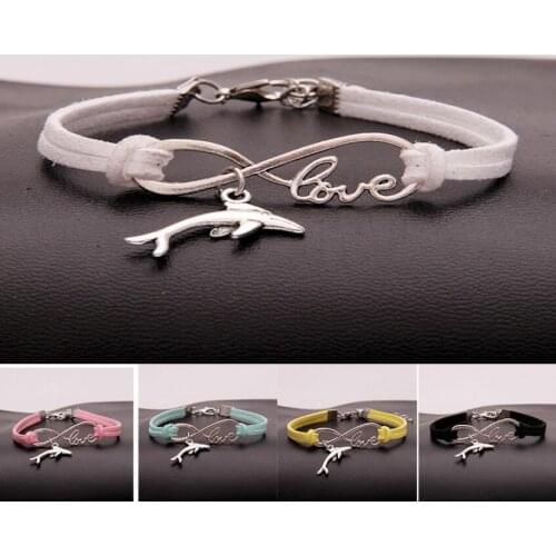 10pcs/lot Infinity Love 8 Dolphin/whale/shark pendant Bracelets Charm Women/Men Simple Bracelets/Bangles Jewelry Gift N17