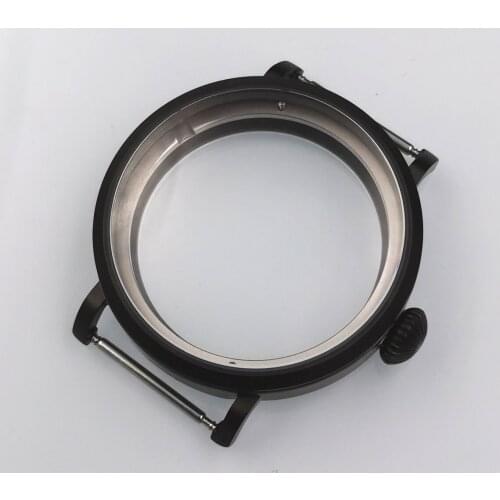 High quality 46mm polished stainless steel PVD black Watch CASE fit ETA 6498 6497 movement