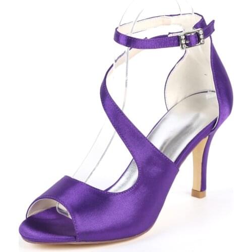 Creativsugar ladys fashion satin dress sandals shoes ankle strap curve strap wedding party prom heels eggplant flush navy grey