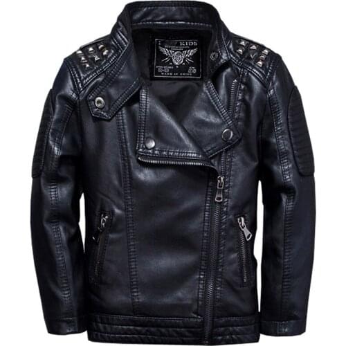 Childrens Leather Jackets 2019 New Autumn Winter Boys Rivets PU Leather Jacket Fashion Kids Coats