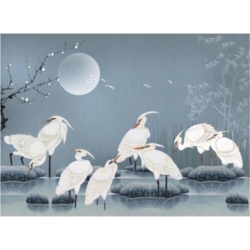 Custom mural on the wall photo wallpaper 3d Chinese stone plum blossom bamboo egret flower decor Wallpaper for walls in rolls