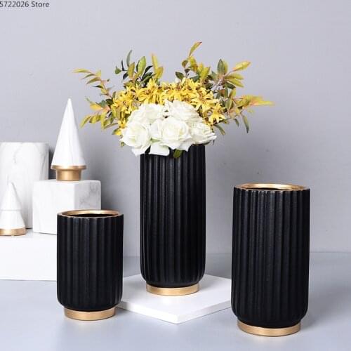 Matte black gold ceramic vase decoration modern home living room flower arrangement hydroponic vase simple countertop small vase