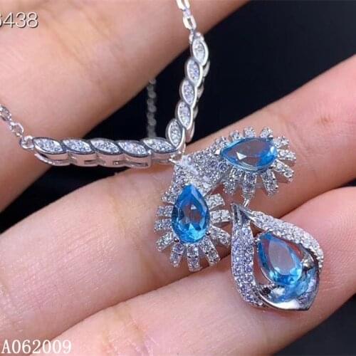 KJJEAXCMY fine jewelry 925 Sterling Silver inlaid natural blue topaz elegant girl new Pendant Necklace support test