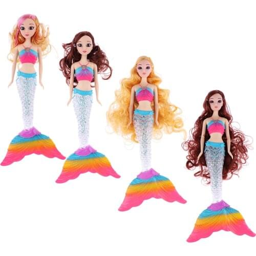 Beautiful Mermaid Princess Doll With Glimmer LED Rainbow Light Tail And Curly Hair Wig Girls Model Toy For