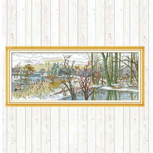 Beautiful Lake 11CT 14CT Cross Stitch Set Wall Home Decor Embroidery Handmade Needlework Package Cross Stitch Kits DMC Floss Kit
