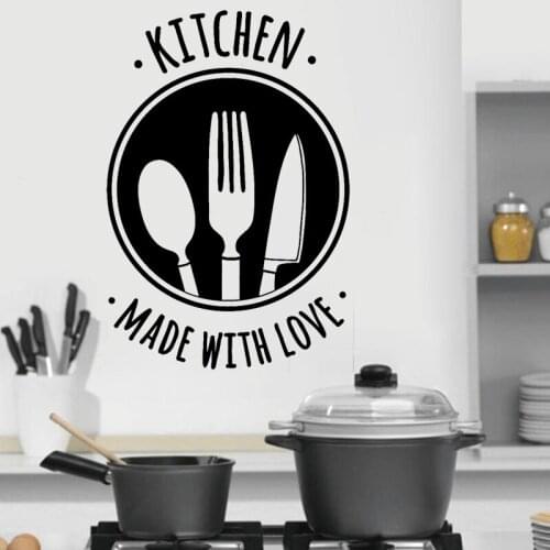 Kitchen Wall Sticker Spoon Vinyl Decal Fork Table Knife Stickers Quotes Made With Love Mural Cooking Room Decoration Removable