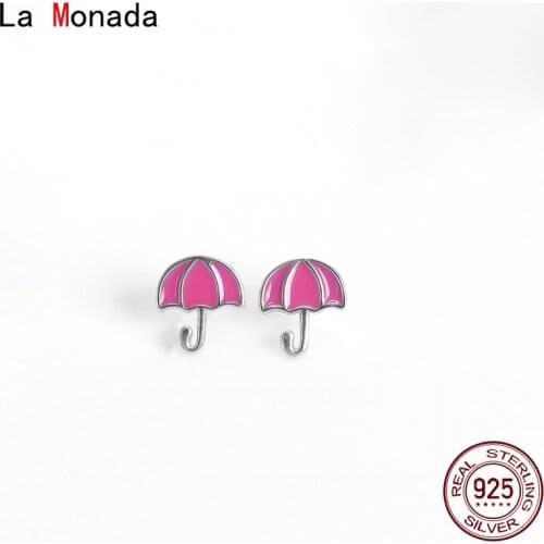 La Monada Fashion Women Silver Earrings Stud Pink Umbrella Trend Silver 925 Jewelry Woman Earrings For Women Silver 925 Girls