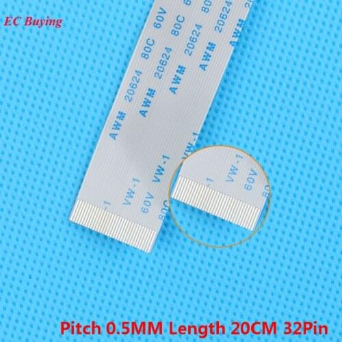 5Pcs FFC 200mm Length 32 Pin Ribbon Cable 32Pin Flat Cable Reverse Direction 0.5mm Pitch 20cm Length Opposite 32Pins For TTL
