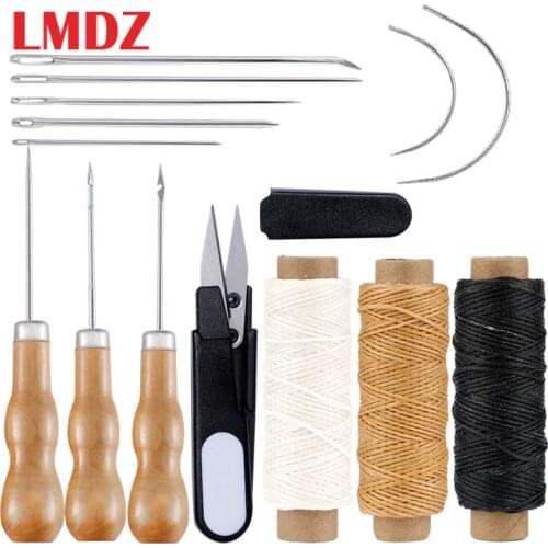 LMDZ 15Pcs Leather Hand Sewing Set Leather Stitching Waxed Thread Hole Punches Awl for Leather Working Craft Supplies