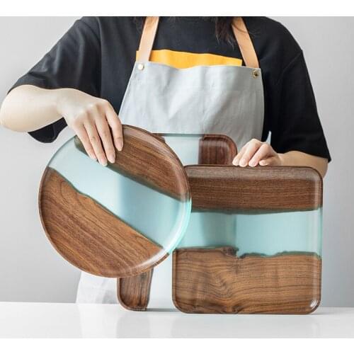 Black Walnut Resin Patchwork Storage Tray Creative Rectangle Household Wooden Tea Tray Fruits Plate Tea Accessories Tableware