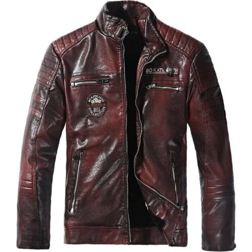 Men 2020 Winter New Casual Vintage Zipper Style Fleece Leather Jackets Coat Men Outwear Fashion Motor & Biker Leather Jacket Men