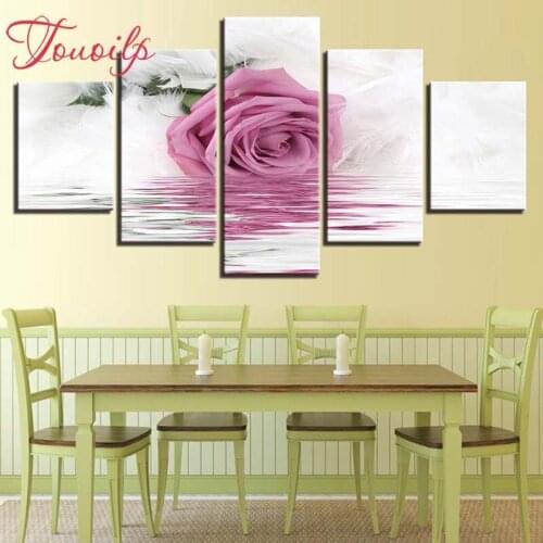 Touoilp 5D DIY Full Square&round 5pcs Pink rose 5d Diamond Painting Combination diamond Embroidery Mosaic Home Decor painting