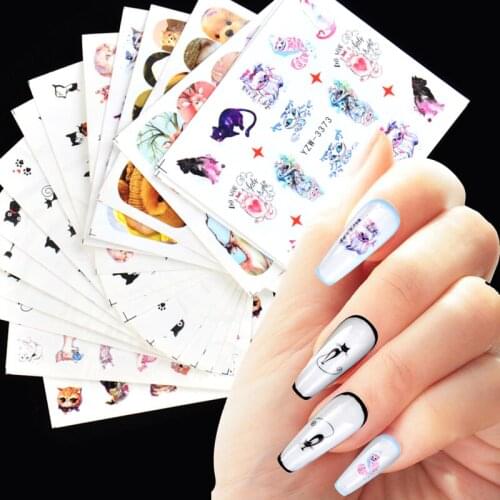1 Sheet Cartoon Animal Cat Nail Sticker Decals Manicure Water Transfer Slider Foil Design Watermark Decal Decorations