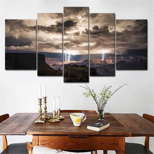 Wall Art Canvas Painting 5 Pieces Thunder Cloud Mountains Prints Poster For Living Room Modular Frame Picture Home Decoration