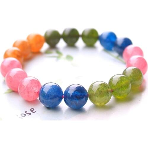 Natural Colored Quartz Stone Crystal Bead Bracelet Healing Chakra Jewelry Womens Colored Gem Elastic Bracelet