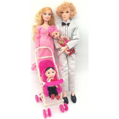 1 Set New Girls Toy Dolls Pregnant Babyborn Family Ken Wife with Carriages Strollers for Doll Accessories Toys For Children Gift