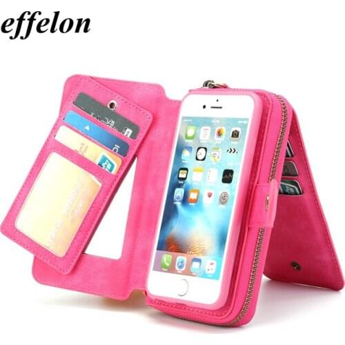 New Wallet Case For iPhone 7 plus Case 2 in 1 Card Slot Stand Case For iPhone 7 Flip Leather Cover Zipper Purse Phone Bag Pouch