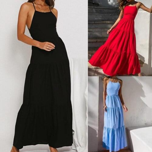 Sundress Trendy Lacing Slim Holiday Dress Skin-friendly Beach Dress Backless for Vacation
