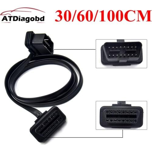 VSTM 100cm 60cm 30CM Flat Thin As Noodle OBD2 OBDII OBD 16Pin ELM327 Male To Female Elbow Extension Cable Diagnostic Connector