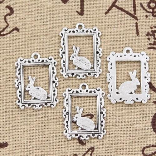 20pcs Charms Framed Rabbit 24x17mm Antique Bronze Silver Color Pendants DIYCrafts Making Findings Handmade Tibetan Jewelry