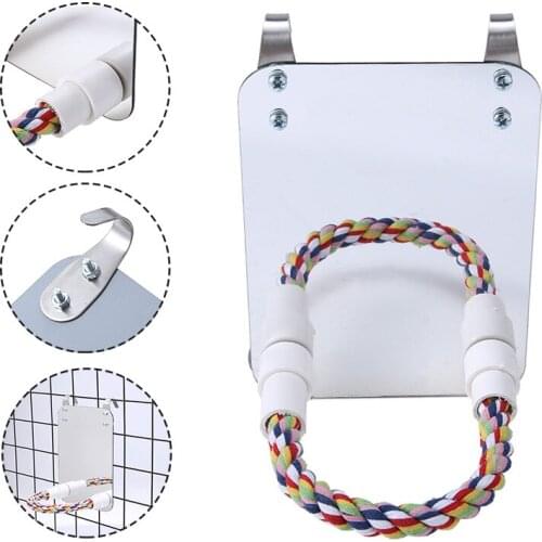 Parrots Mirror Toys Large Mirror with Colorful Rope Perch Cage Hanging Mirror Bell Play Toy Cage Decoration Pet Supplies