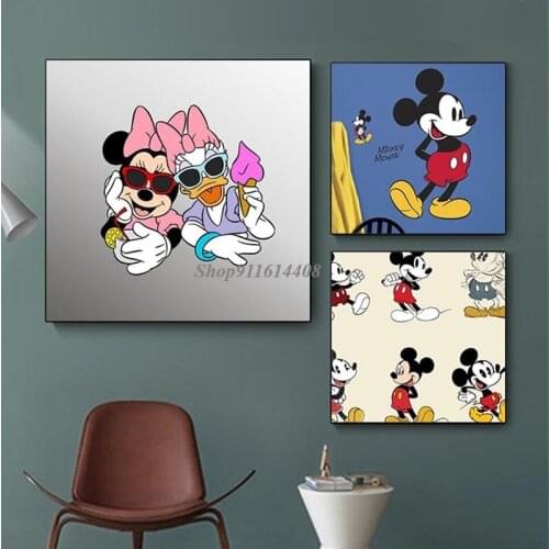 Mickey and Minnie Canvas Painting Posters Disney Classic Anime Wall Art Prints Living Room Decorations Pictures on The Home Wall