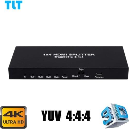 1 in 4 out video 4 ports hdmi splitter 1x4 Support 3D 4k@60hz YUV 4:4:4 HDCP2.2 EDID Splitter