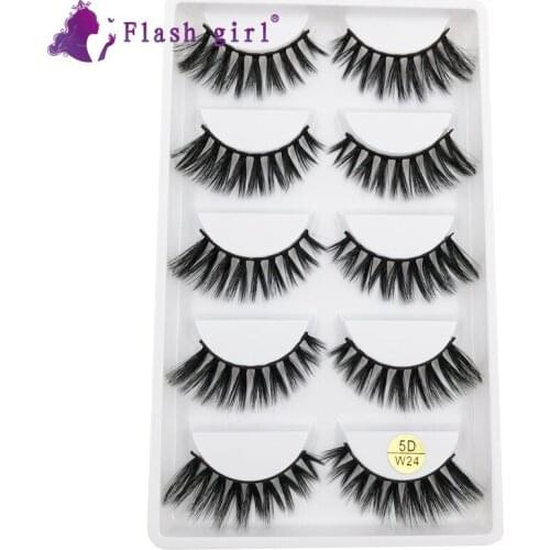 Flash Girl Custom Eyelash Packaging 5D Real Mink Eyelashes 5 Pairs Makeup Wholesale Eyelashes
