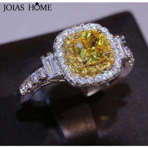 JoiasHome Luxury Ladys Ring Silver 925 Jewelry Geometry Gemstones Yellow White Zircon With Eight Hearts Eight Arrows Party Gift
